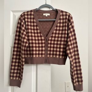 pacsun brown & light brown checkered crop sweater